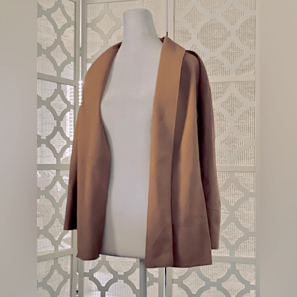 Suede Cardigan Open Jacket Doncaster Tan Leather Blazer Size 10 Vintage Brown - Picture 7 of 10